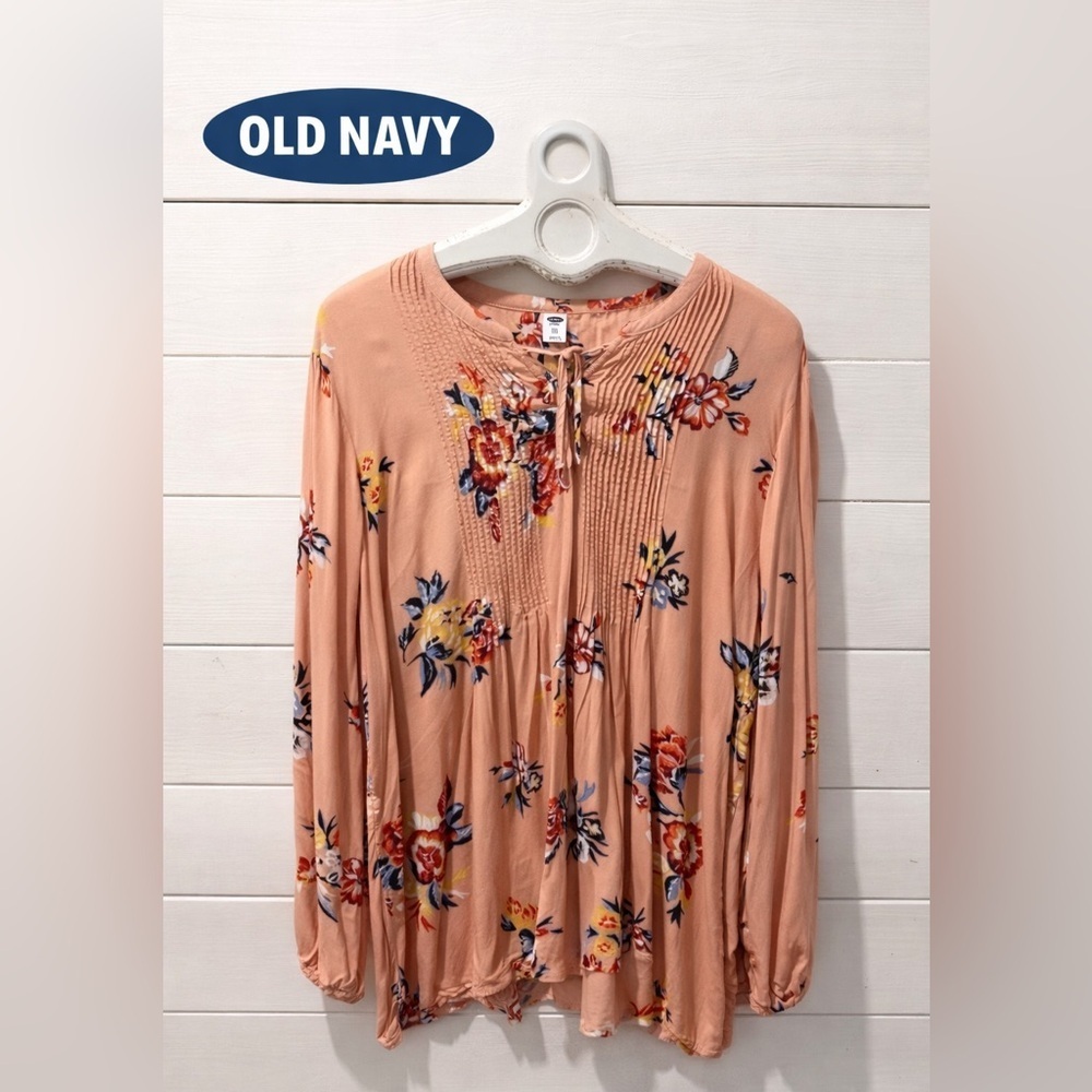 OLD NAVY Peach Floral Blouse Long Sleeve Size XXL